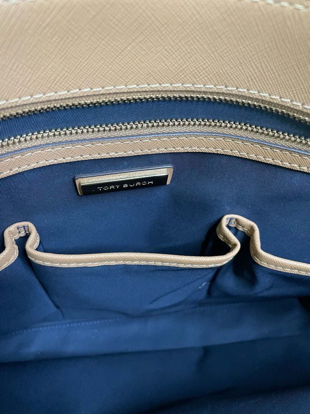 Tory Burch Tan Saffiano Leather Zip Top Tote Bag - Picture 3 of 8